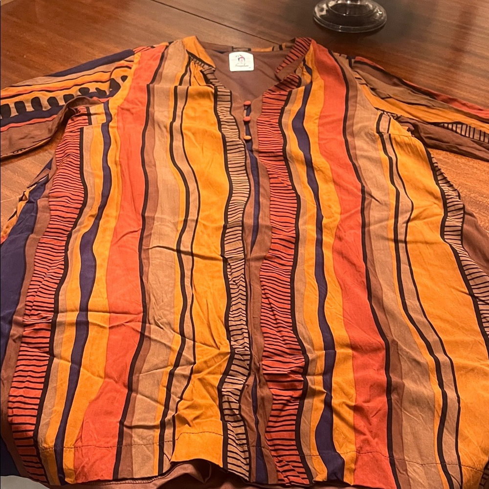 Dress Striped in Orange & Brown and Navy
